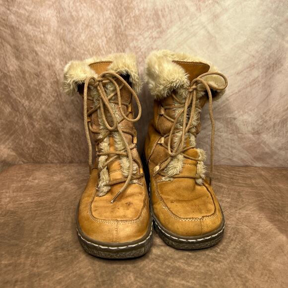 BareTraps Wanderer Suede Leather Faux Fur Lace Up Ankle Boots Brown Winter Ski - Picture 2 of 14